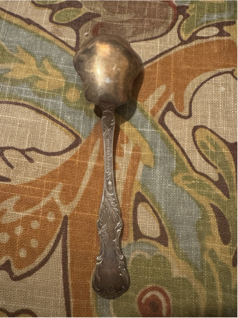 Antique 1835 R Wallace HIBISCUS Silverplate Sugar Shell Spoon P - Picture 2 of 5